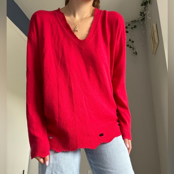 CURRENT/ELLIOTT Red V-Neck Sweater - Picture 2 of 5
